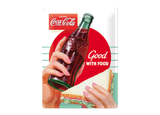 Retro metallitaulu COCA-COLA GOOD WITH FOOD 30x40 cm