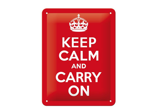 Retro metallitaulu Keep calm and carry on 15x20 cm