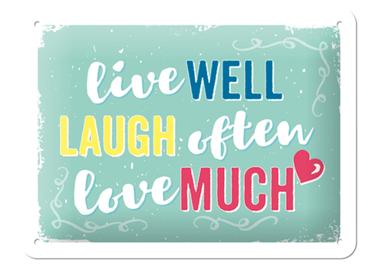 Retro metallitaulu Live well, laugh often, love much 15x20 cm