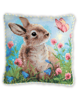 Kirjontapakkaus Tyynynpäällinen Kani & kukat