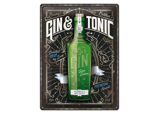 Retro metallitaulu Gin & Tonic Green Edition 30x40 cm