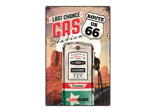 Retro metallitaulu Route 66 Last chance gas station 40x60 cm