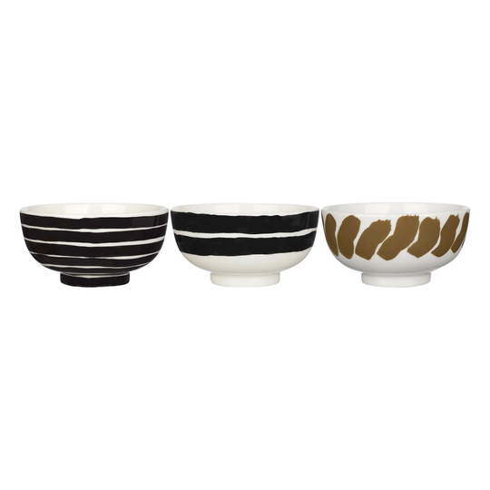 Marimekko Oiva - Hyräily kulho, 3 dl, 3kpl, valkoinen-märkä hiekka-musta