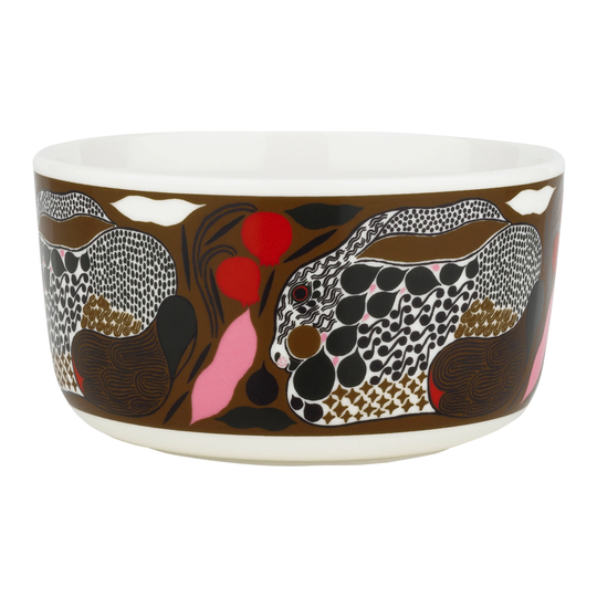 Marimekko Oiva - Rusakko kulho, 5 dl, valk. - ruskea - t.vihreä - punainen