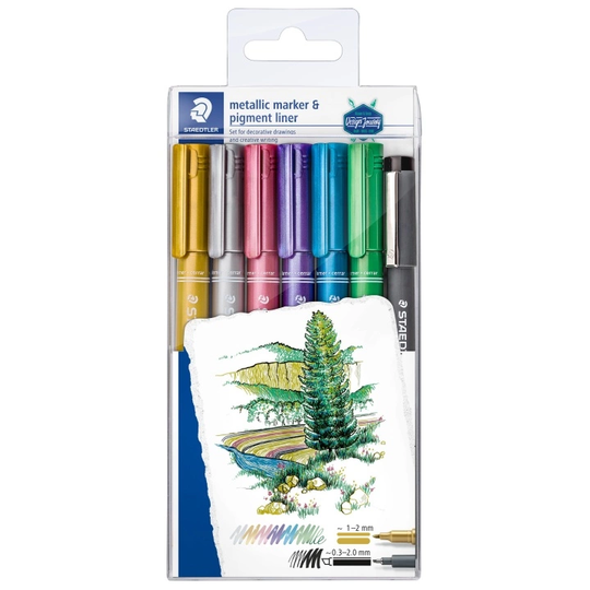 Staedtler Metallic Marker + Fineliner 6+1-setti