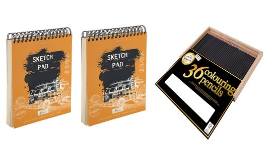 Nassau - Sketch pad A4 120 sheets x2&Colouring pencils 36 pcs in wooden box - Bundle