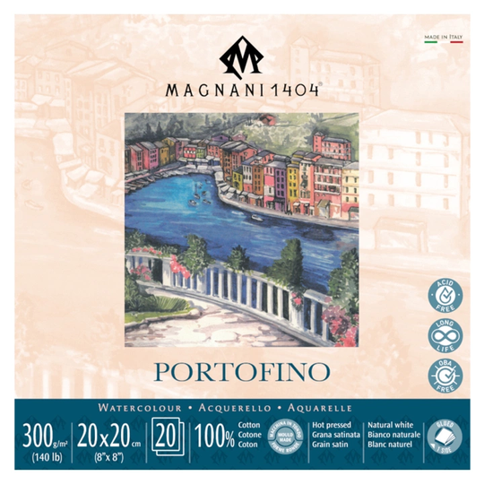 Magnani Akvarelliilehtiö Portofino 100% Puuvilla 300g Satin 20x20cm 20 Sheets