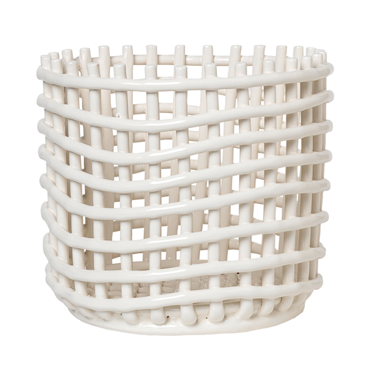 ferm LIVING Ceramic kori, L, luonnonvalkoinen