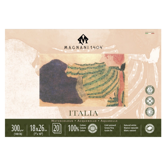 Magnani Akvarelliilehtiö Italia 100% Puuvilla 300g Fine Grain 18x26cm 20 Sheet