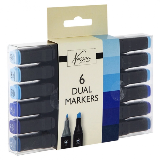 Nassau Fine Art Dual-tip Markers 6-setti Sininen
