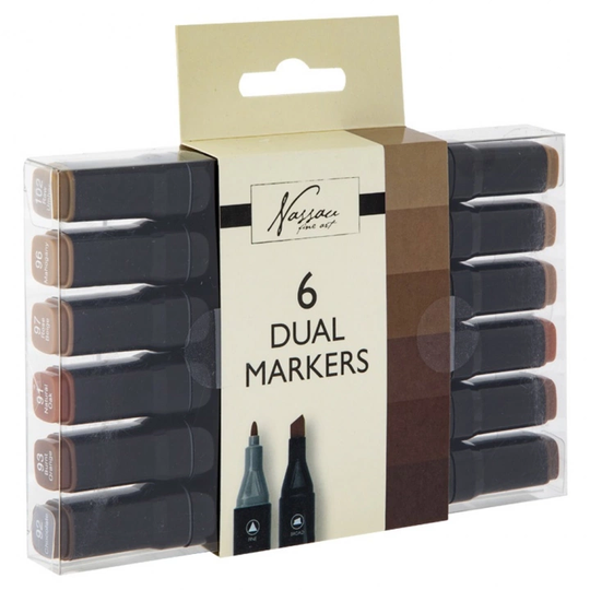 Nassau Fine Art Dual-tip Markers 6-setti Ruskea