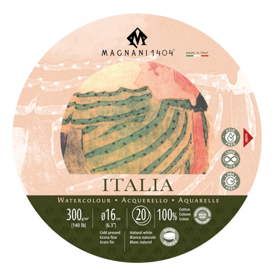Magnani Akvarelliilehtiö Pyöristää Italia 100% Puuvilla 300g 16cm 20 Sheets