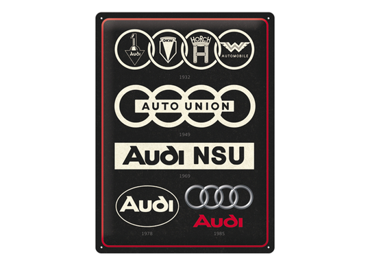 Retro metallitaulu Audi - Logo Evolution 30x40 cm