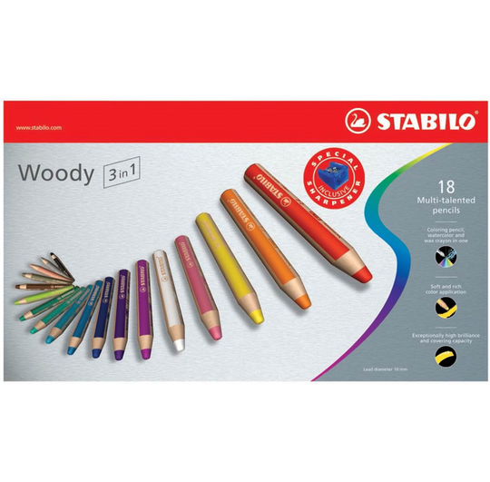 Stabilo - Woody 3in1 wallet of 18 colours with sharpener