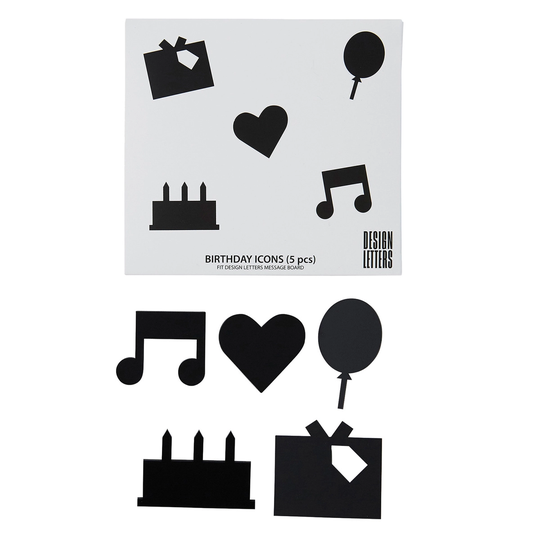 Design Letters Organise with Icons, Happy Birthday, musta