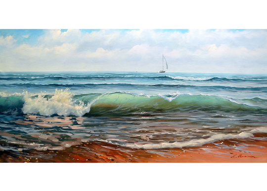Kehystettu taulu PURJELAIVA AAMUISELLA MERELLÄ 140x80 cm