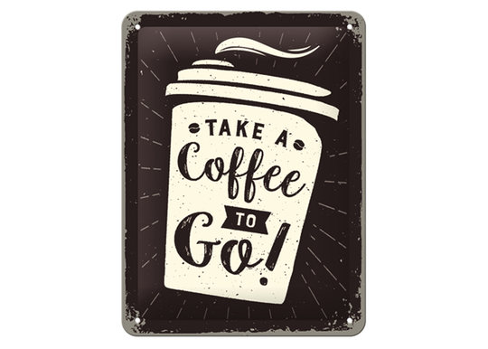 Retro metallitaulu Take a Coffee To Go 15x20 cm