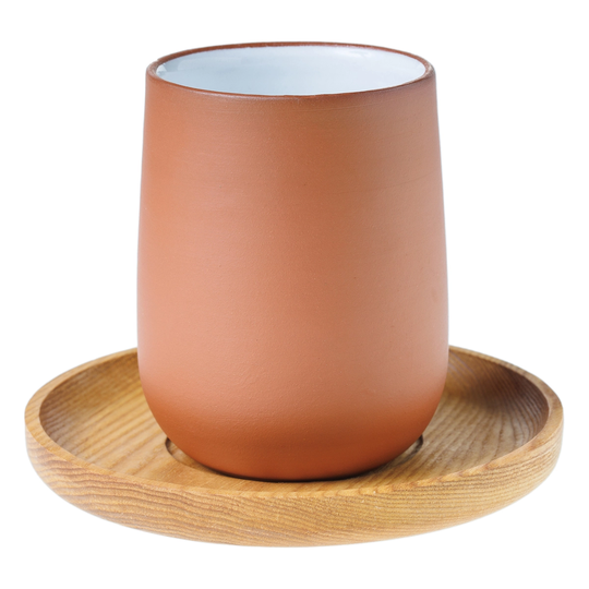 Vaidava Ceramics Earth muki ja puulautanen, valkoinen