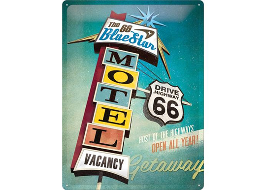 Retro metallitaulu The 66 Blue Star Motel 30x40 cm
