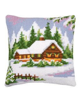 Kirjontapakkaus Tyynynpäällinen Talvimökki