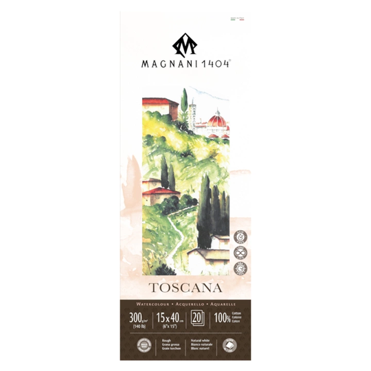 Magnani Akvarelliilehtiö Toscana 100% Puuvilla 300g Rough 15x40cm 20 Sheets